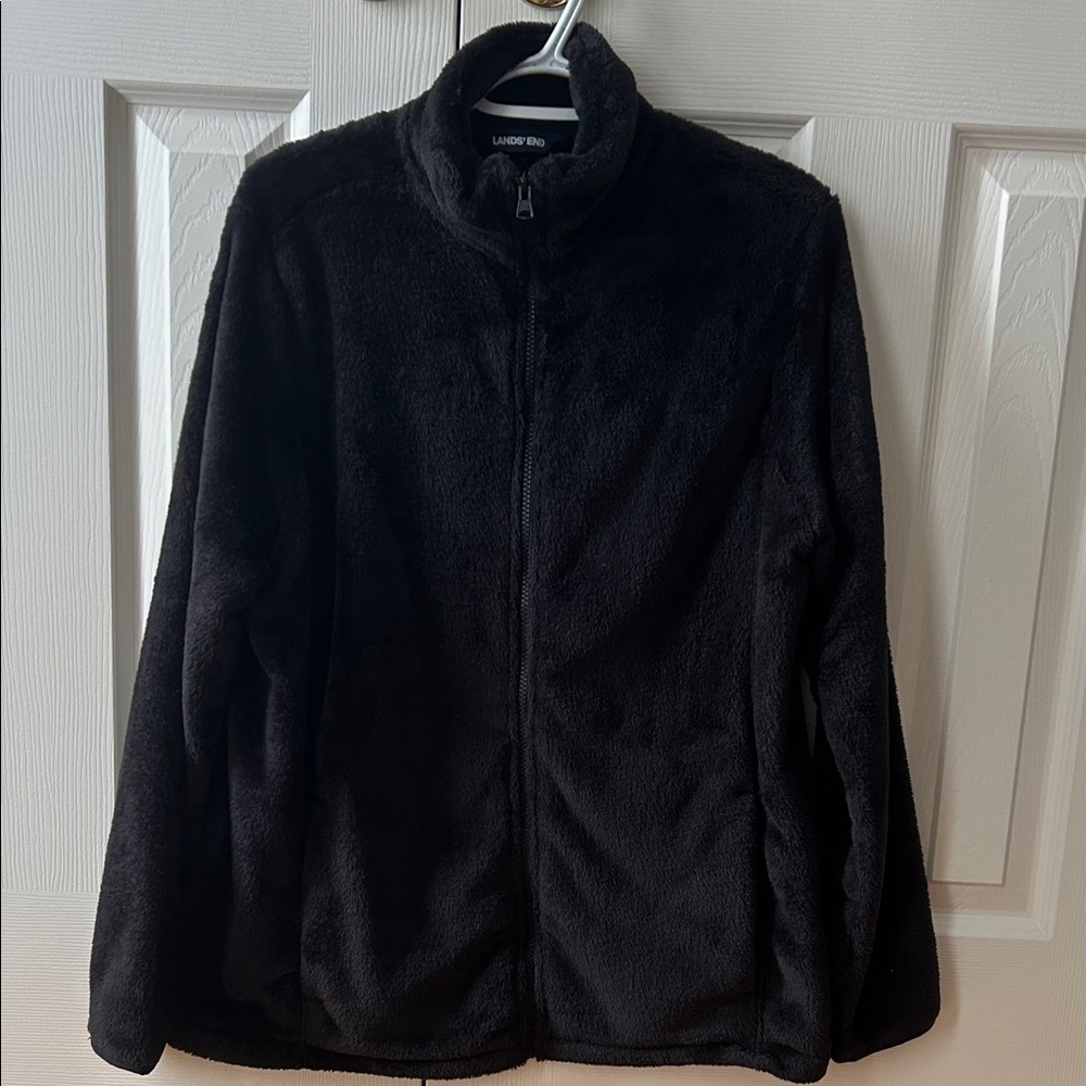 Lands' End Black Faux Fur Jacket